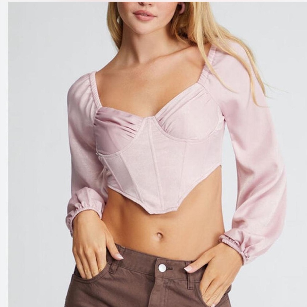 PACSUN LA Hearts Satin Long Sleeve Corset Top